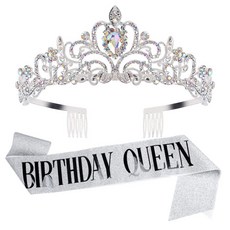 Selene 派對生日皇冠 + 肩帶組合, 1套, 銀色