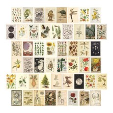 Attu感性復古海報室內裝飾明信片50種 + 盒子 + 透明貼紙套組, 1套, 黃色花朵(明信片)