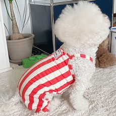 bydamsoomi 狗狗直條紋無袖連身衣, 紅色