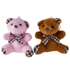 URBAN CAR 格紋蝴蝶結小熊鑰匙圈 2件組, 單一商品, 粉紅色, 棕色