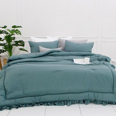 Beau Monde 柔軟荷葉邊薄被, 深綠色