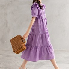 女款荷葉邊層次短袖連身裙