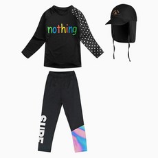 GOING KIDS 童款Nothing字樣圓點防曬泳衣+緊身長泳褲+遮陽帽組