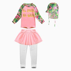 GOING KIDS 女童款花卉拼接長袖泳衣+長泳褲裙+遮陽帽