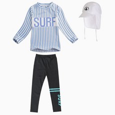 GOING KIDS 童款條紋防曬泳衣+緊身長泳褲+遮陽帽組