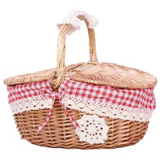 全高木製野餐籃, 06奢華+紅格子, 1個