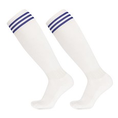 SNF 3색라인 무릎 높이 축구 양말 2켤레, 06 흰색 파란색