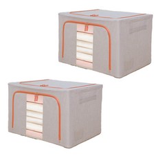 全高被套衣服收納盒架, 2個, 08棉麻鋼架箱灰色