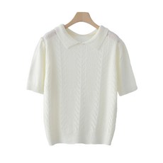 Jenit 女款登山圖紋寬鬆翻領基本款短袖針織衫 n1798