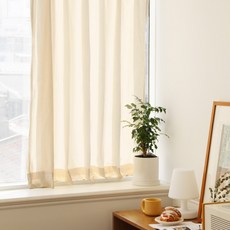 BAZAAR 棉麻蝴蝶褶窗簾 2片 + 窗簾綁帶 2條 套組, 自然風