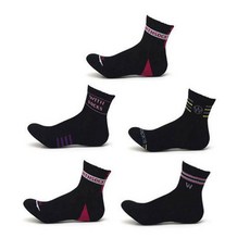 女式 Sox 運動樁實木登山襪 5 雙, 黑色系列隨機發貨