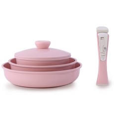 BEKA 貝卡 電磁爐適用Blanc Rose系列陶瓷塗層鍋具 5入組, 粉色, 平底鍋+平底炒鍋+湯鍋+鍋蓋+多功能手把