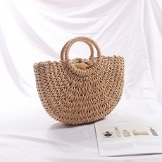 여름 밀짚 라운드 버킷 토트백