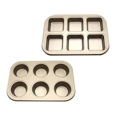 B Home Baking 6格金色瑪芬烤盤 + 6格方塊烤盤套組, 1套