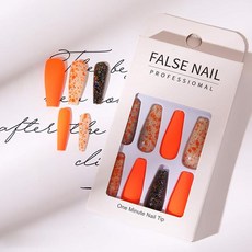 Hopi Long Patch 1 分鐘貼紙指甲貼套組, 1套, 18橙石