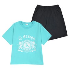 KISPO 女童款印字圖案5分袖套裝