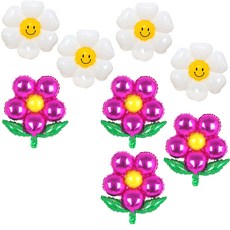 PARTYSHOW 銀箔花朵氣球 4入+笑臉雛菊 4入, 普奇沙（葉）, 1套