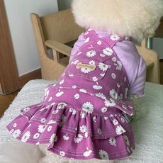 bydamsoomi 狗狗花朵吊帶裙, 紫色, 1個