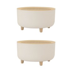 LIVING HAPPY 按壓式木蓋圓形垃圾桶 S號, 單色, 2入