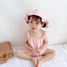 JOY MULTI 孩童花紋無袖連身衣+漁夫帽組