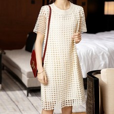 아뗄릭 라운드넥 펀칭 레이스 미디 원피스 00738 빅사이즈 포함
