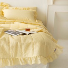 荷葉邊泡泡紗夏季薄被, Lemon Yellow