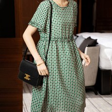 아뗄릭 체크패턴 소녀 빈티지 셔링 소매 미디 원피스 00736 빅사이즈 포함