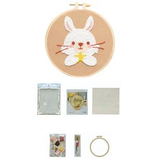 리빙토픽 펀치 니들 자수 집콕 취미 뜨게질 패키지 세트, 1세트, 토끼(92621C)