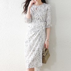 페이퍼먼츠 청순 잔꽃 허리 리본 포인트 미디 원피스 01888 빅사이즈 포함