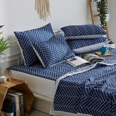 snooZZ 不規則線條印花夏季泡泡紗薄被, 深藍色