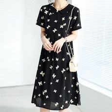 페이퍼먼츠 여름 둥그런 카라 나비 패턴 플레어 미디 원피스 01919 빅사이즈 포함