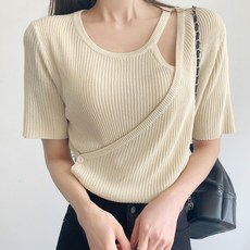 비비에모 여성용 라운드넥 페이크 반팔 골지 니트 스웨터 01104