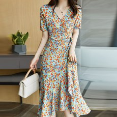 PAPERMENTS V領花朵圖案短袖連身裙, 花