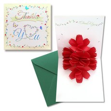 愛心康乃馨立體卡片 + 信封組, 2套, 紅色(康乃馨)