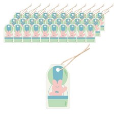 Donna&deco 禮物包裝紙吊牌 100p + 棉繩 100p 組, 1套, 棉花糖兔兔 Happy Day