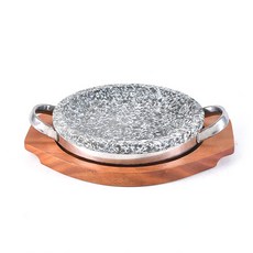 雙耳烤肉石盤+木質鍋墊組, 26厘米, 1個