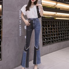 메이첼 여성용 봄가을 하이웨스트 배색 부츠컷 9부 팬츠 00519