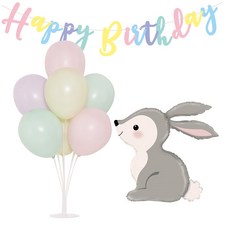 파티마트 풍선스탠드 은박풍선 가랜드 생일파티용품세트, 아기토끼(은박풍선), 랜덤발송(고무풍선), 1세트