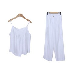 린다샵 나모은 통기성 린넨 끈나시 뒷밴딩 일자 롱 팬츠 상하의 세트 SET2013K24