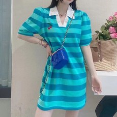메이첼 루즈핏 체리 포인트 스트라이프 카라넥 미니 원피스 00628
