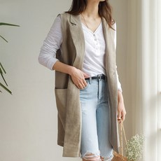 페이퍼먼츠 통기성 린넨 롱 베스트 01785