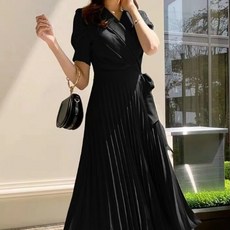 페이퍼먼츠 브이넥 랩 포인트 플리츠 반팔 원피스 01741