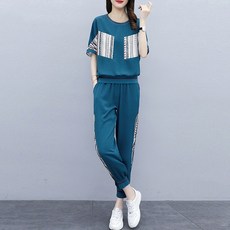 ATTERLIC 女款休閒圓領短袖T恤 + 鬆緊帶長褲運動套裝 00780