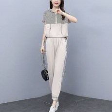 ATTERLIC 女款休閒連帽拉鍊短袖T恤 + 鬆緊腰運動褲套裝 00786