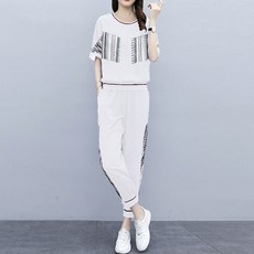 ATTERLIC 女款休閒圓領短袖T恤 + 鬆緊帶長褲運動套裝 00780