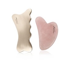 Najin黃銅按摩刮痧板+玫瑰石英按摩刮痧板 RG388 2入組, 1套, 混合顏色