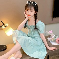 Orange Damom 女童緊身方領短袖泡泡袖洋裝