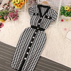 비비에모 브이넥 더블포켓 배색 패턴 롱 원피스 01226