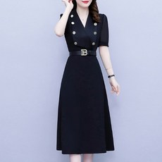 아뗄릭 럭셔리 브이넥 버튼 허리 벨트 정장 롱 원피스 00850 빅사이즈 포함