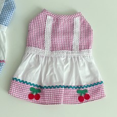 bydamsoomi 狗狗櫻桃點點格紋連身裙, 粉紅色